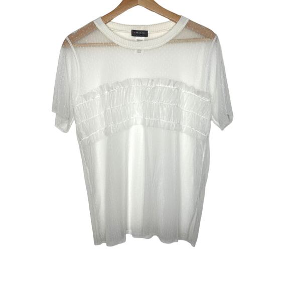 Sans Souci Mesh Sheer White Tee With Smocking Medium - Picture 2 of 6